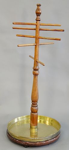 Victorian brass and mahogany bird perch, turned stem supporting five post perches on dish form brass base. ht. 53 in., dia. 21 in.