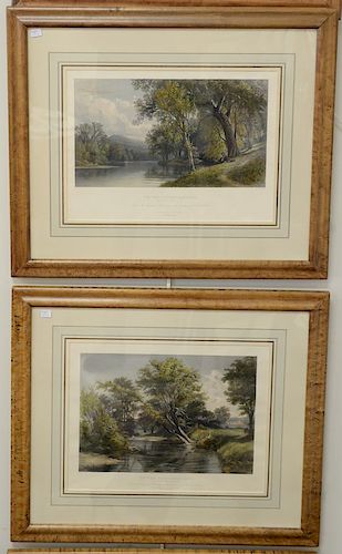 Set of four colored etchings, William Pate, New York, to include"On the Susquehanna" after Smillie; "Near Leeds, Freene Co. NY" Hins...