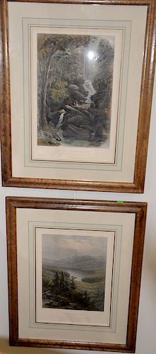 Set of three colored etching William Pate New York "Upper Ausable Lake", after Smillie; "Haines Falls, Catskill Mountains" after Mom...