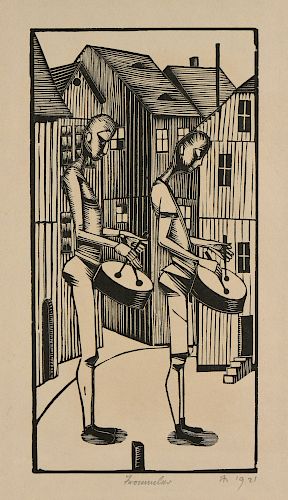 GERHARD MARCKS (German 1889-1981) A WOODCUT, "Der Trommler (The Drummer)," 1921,
