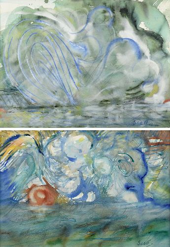 SAM SCOTT (American b. 1940) TWO PAINTINGS, "Storm Clouds Clearing After Rain I," AND "Storm Clouds Clearing After Rain II,"