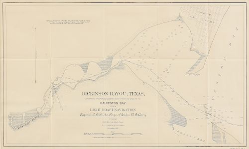 AN ANTIQUE U.S. ARMY CORPS OF ENGINEERS SURVEY MAP, "Dickinson Bayou, Texas," CIRCA 1900,
