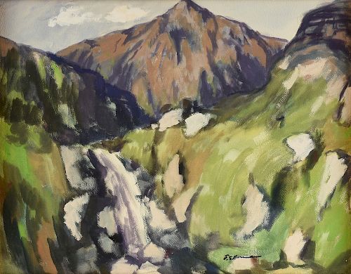 FRANK SIMON HERRMANN (AMERICAN 1866-1942) A PAINTING, "Mountain Waterfall,"