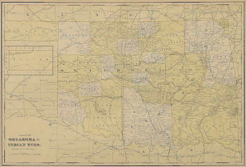 AN ANTIQUE MAP, "Map of Oklahoma and Indian Ters.," CHICAGO, CIRCA 1900,