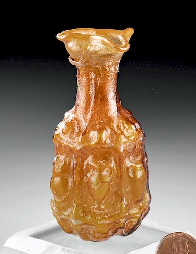 Miniature Roman Sidonian Glass Bottle - Amber Hue