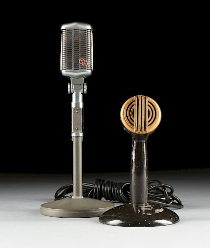TWO VINTAGE ASTATIC CORP. MICROPHONES, OHIO, MODEL NO. 77 AND A GILT PAINTED BULLET, MID 20TH CENTURY,