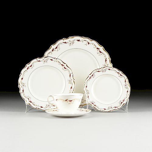 A FIFTY SIX PIECE ROYAL DOULTON BONE CHINA PARTIAL DINNER SERVICE, STRASBOURG PATTERN, GILT MARKS AND NUMBERED, LATE 20TH CENTURY,