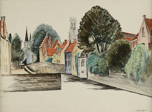 LÉOPOLD SURVAGE (French 1879-1968) A PAINTING, "Quai vert Bruges,"