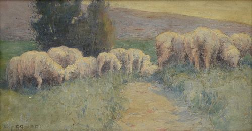 EANGER IRVING COUSE (American 1866-1936) A PAINTING, "Grazing Sheep,"