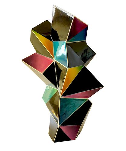 James Caswell Davis 1987 California Postmodernist Sculptural Origami Ceramic Vase