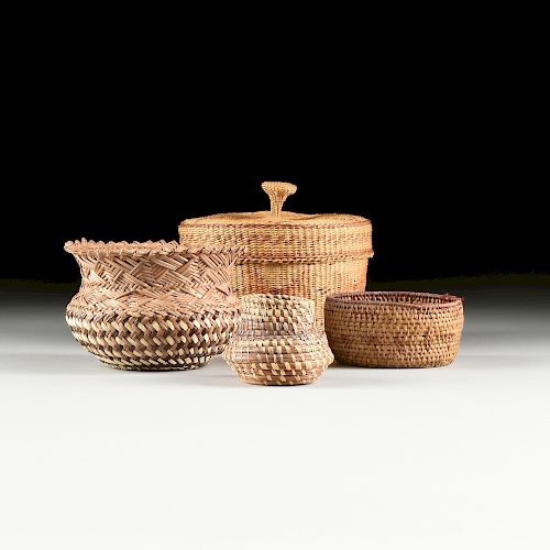 A GROUP OF FOUR NATIVE AMERICAN WOVEN BASKETS, 20TH CENTURY,
