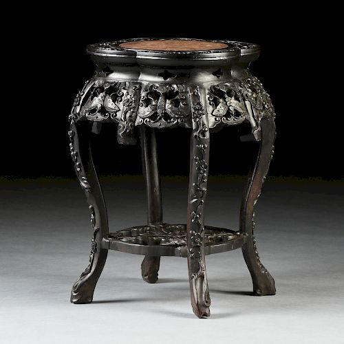 A CHINESE MARBLE TOPPED CARVED HARDWOOD SIDE TABLE, REPUBLIC PERIOD (1912-1949),