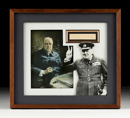 A CLIPPED AUTOGRAPH, SIGNED, SIR WINSTON LEONARD SPENCER CHURCHILL (BRITISH 1874-1965),