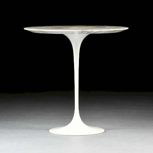 after EERO SAARINEN (FINNISH/AMERICAN 1910-1961) A WHITE MARBLE AND WHITE ENAMELED METAL TULIP SIDE TABLE, ITALY, 2011,