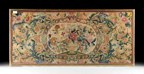 A LARGE GEORGE III POLYCHROME WOOL NEEDLEWORK FLORAL PANEL, LATE 18TH CENTURY,
