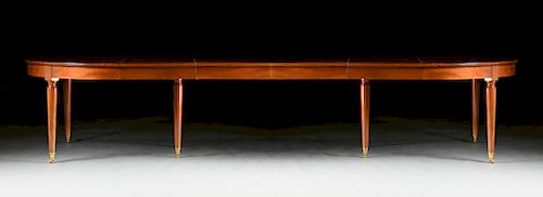 A LOUIS XVI STYLE POLISHED MAHOGANY DINING TABLE, FRENCH, LATE 18TH/20TH CENTURY,