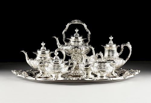 A SEVEN PIECE STERLING SILVER REED AND BARTON "FRANCIS I" TEA SERVICE, TAUNTON, MASSACHUSETTS, 1941-1949,