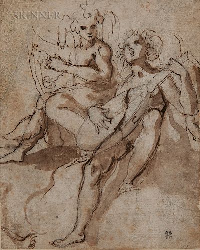 Attributed to Prospero Fontana (Italian, 1512-1597)  Two Music-making Angels