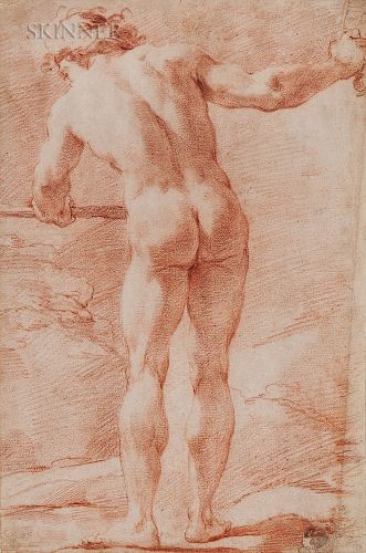 Ubaldo Gandolfi (Italian, 1728-1781)  Standing Male Nude Seen from Behind, His Right Arm Outstretched