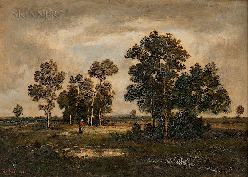 Léon Richet (French, 1847-1907)  Barbizon Landscape with Figure