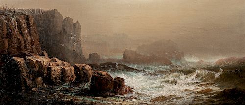 Harrison Bird Brown (American, 1831-1915)  Crashing Surf with Cliffs, Probably Grand Manan