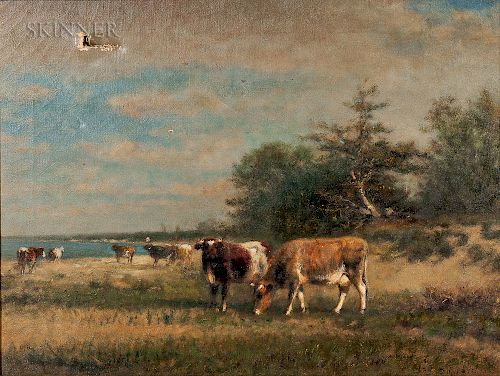 James McDougal Hart (American, 1828-1901)  Cows in a Landscape