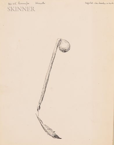 Frederic Remington (American, 1861-1909)  Coup-Stick Stone Shrunken on Rawhide