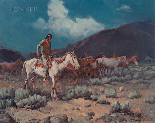 Gray Phineas Bartlett (American, 1885-1951)  Indian Rider with Horses