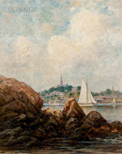 Hendricks A. Hallett (American, 1847-1921)  Sailboat in Cove