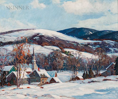 Camillo Adriani (American, 20th Century)  Mountain Village in Snow