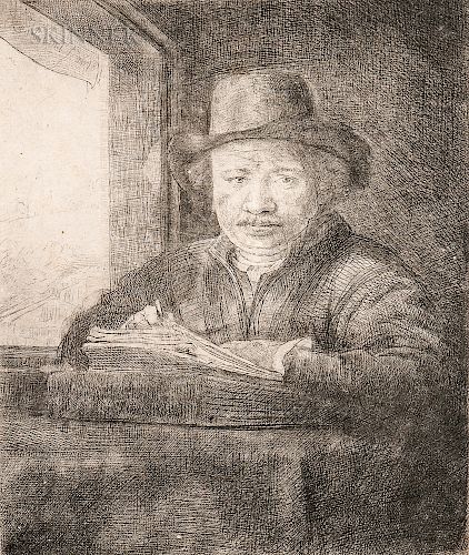 Rembrandt Harmensz van Rijn (Dutch, 1606-1669)  Self Portrait Drawing at a Window