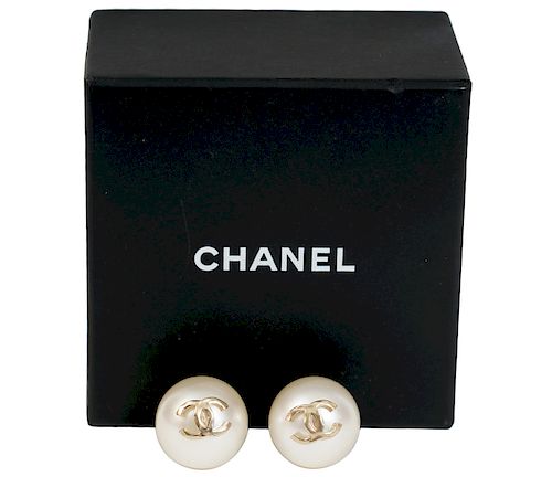Chanel Faux Pearl Pierced Earrings