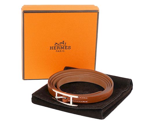 Herms Brown Triple Tour Hapi Leather Bracelet