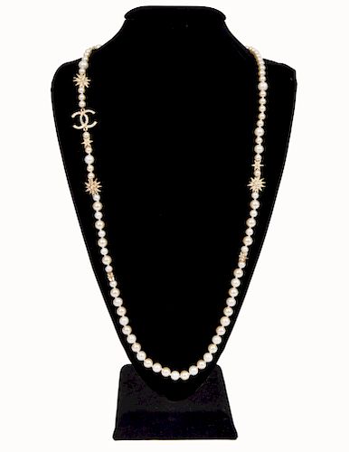 Chanel Faux Pearl & Crystal Star Necklace