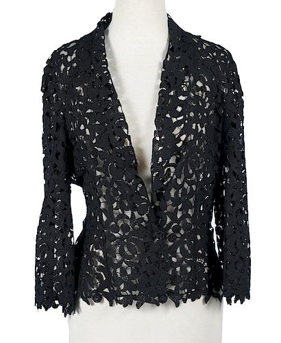 Chanel Silk & Cotton Black Lace Jacket Size 42