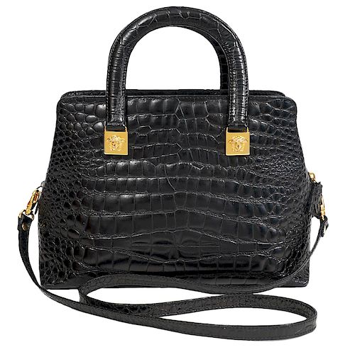 Gianni Versace Croc Embossed Shoulder Bag