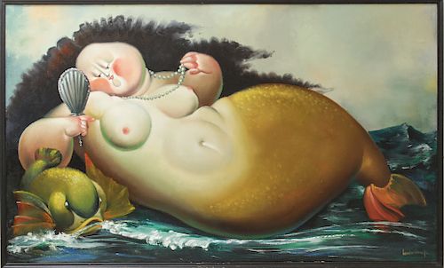 Leandro Valasco "Mermaid & Dolphin" Oil on Canvas