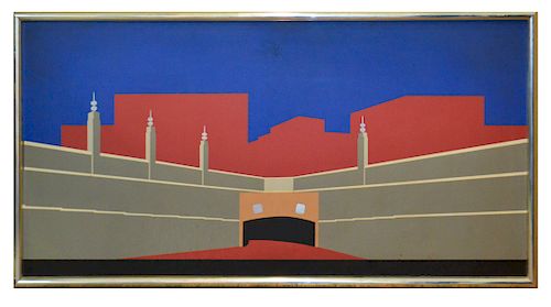 Mid-Century Modern Painting of Lincoln Tunnel, NYC