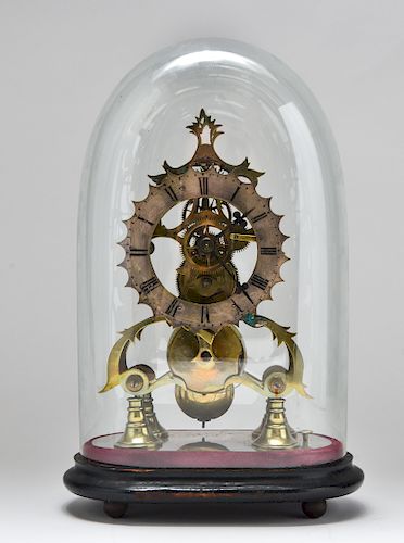 Victorian Brass Skeleton Clock with Glass Dome