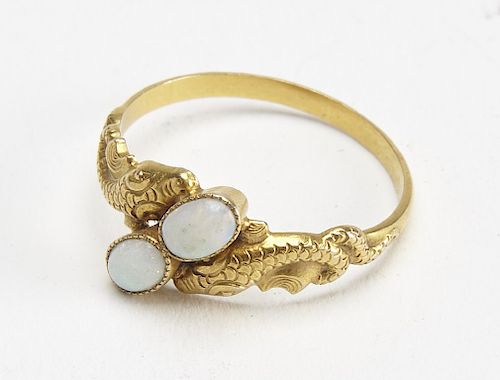 Fine 12K Victorian Ladies Ring Opals and Snakes