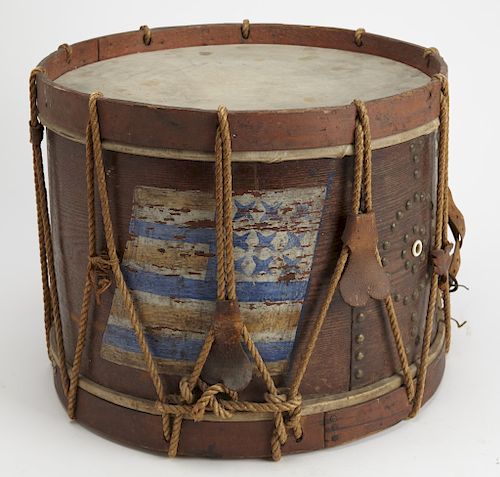 Antique Drum with Painted Flag