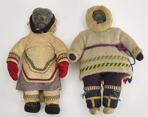 Two Eskimo Dolls with Soapstone Heads