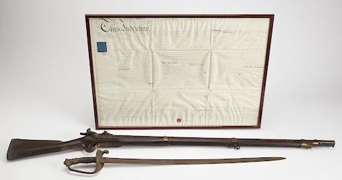 Civil War Sword, Black Powder Rifle, Indenture Doc
