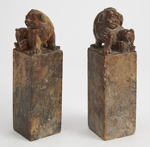 Pair of Chinese Foo Dogs Soapstone Seals