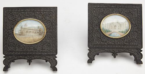 2 Anglo Indian Miniature Paintings - Carved Frames