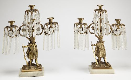 Pair of Girondle Candle Holders with Indians
