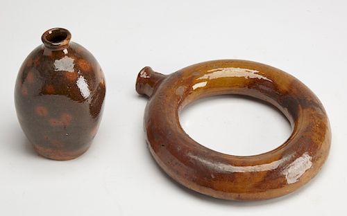 American Redware Flask and Harvest Ring