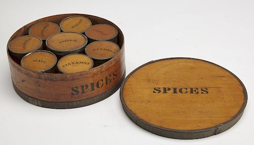 Round Wooden Spices Box with Containers