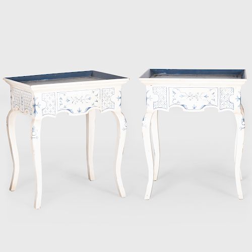 Pair of Danish Rococo Style Painted Tray Tables, Amy Howard Collection, Modern