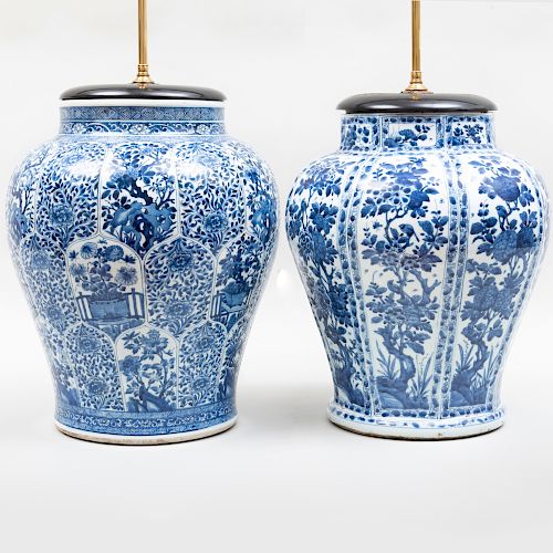 Two Similar Chinese Blue and White Porcelain Ginger Jar Lamps
